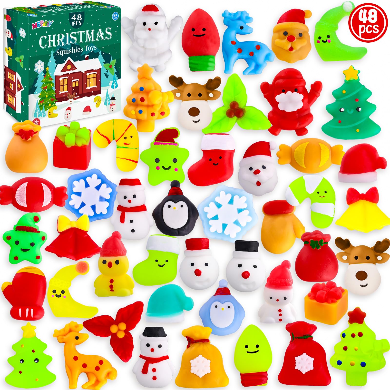 Christmas Squishies Toys 48 PCS - Stocking Stuffers for Kids & Party Favors - Holiday Gift Fun