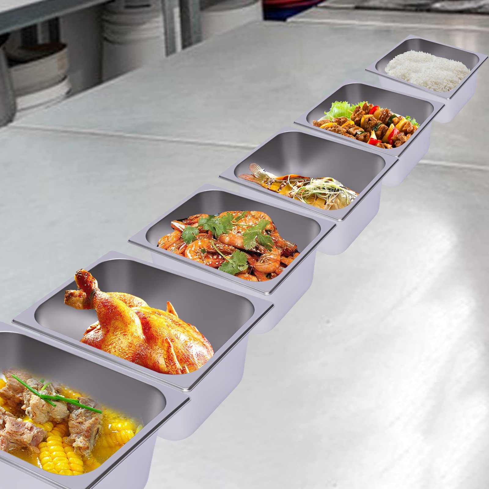 6 Pack Stainless Steel Half Size Hotel Pans - 6