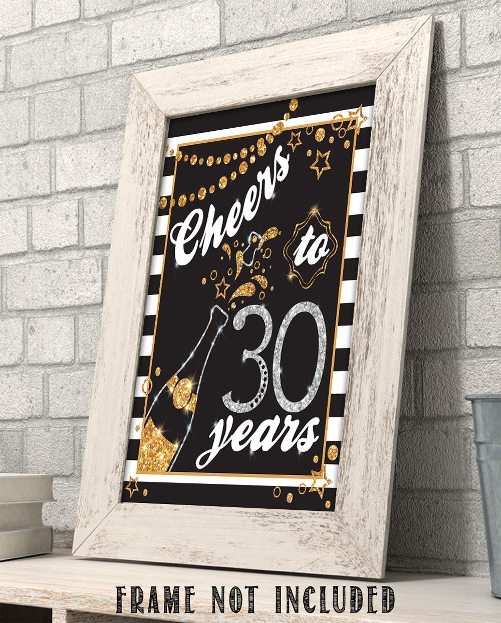 Cheers To 30 Years Champagne Print - Retro Black & White 11x14 Unframed Art Poster with Gold Glitter | Perfect for 30th Birthday Decor, Anniversary Gifts & Reunion Party Supplies | Wall Art for Home, Office & Celebration Decorations
