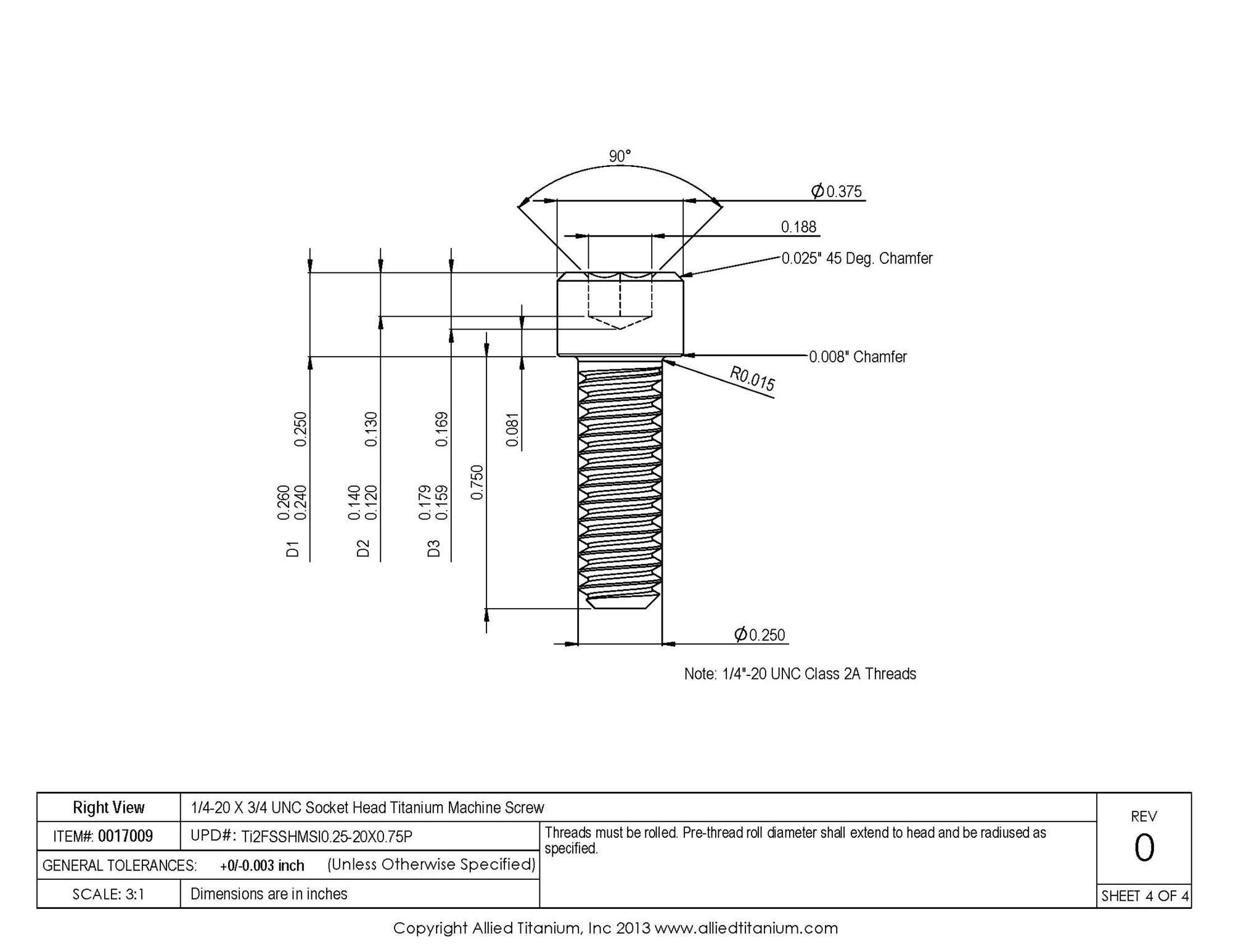 10-Pack 1/4-20 X 3/4 UNC Grade 2 Titanium Socket Head Machine Screws (CP) - Ideal for Automotive, Aerospace & Industrial Applications
