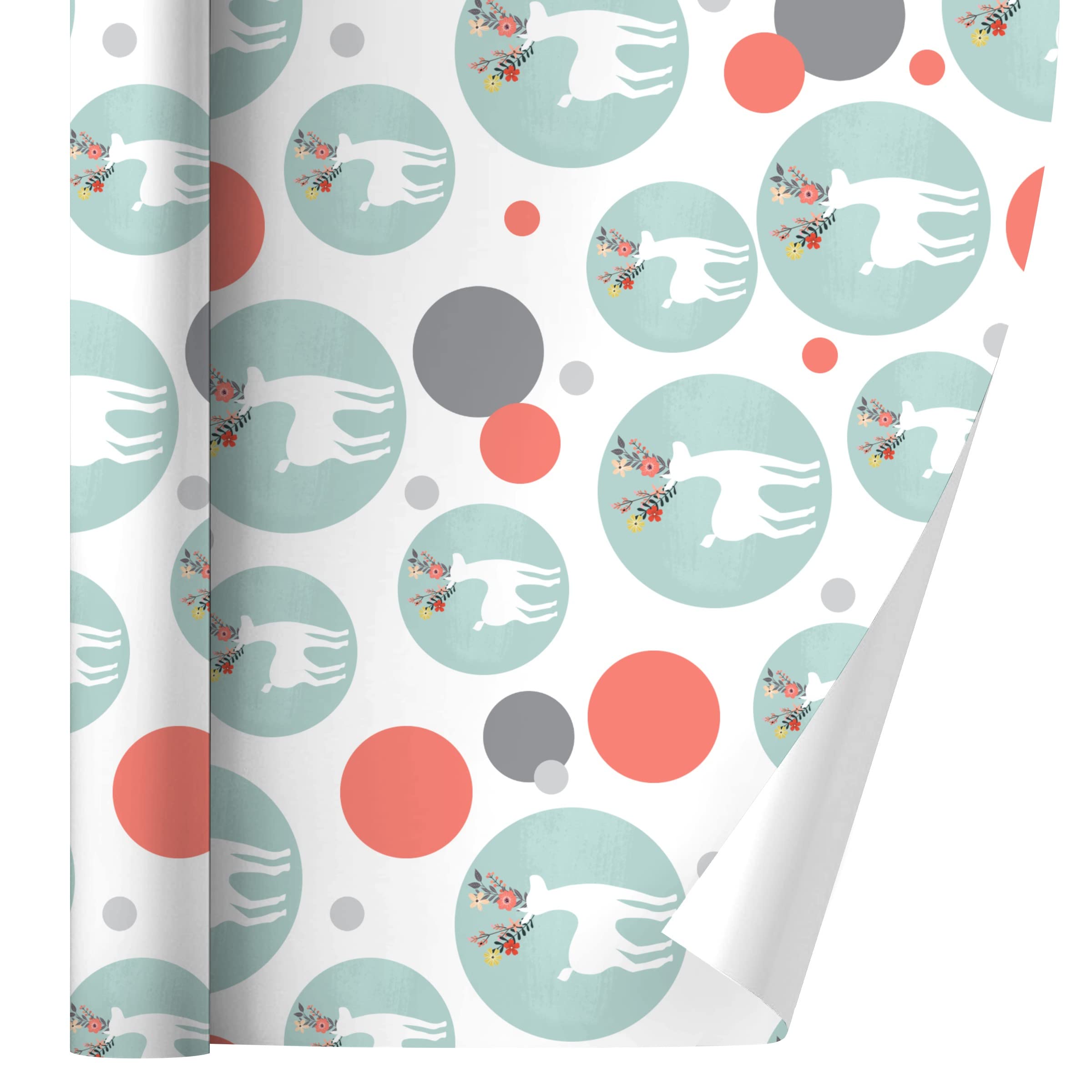 Deer and Floral Pattern Gift Wrapping Paper Roll - Premium Christmas Birthday Present Wrap for DIY Crafts & Holiday Gifts