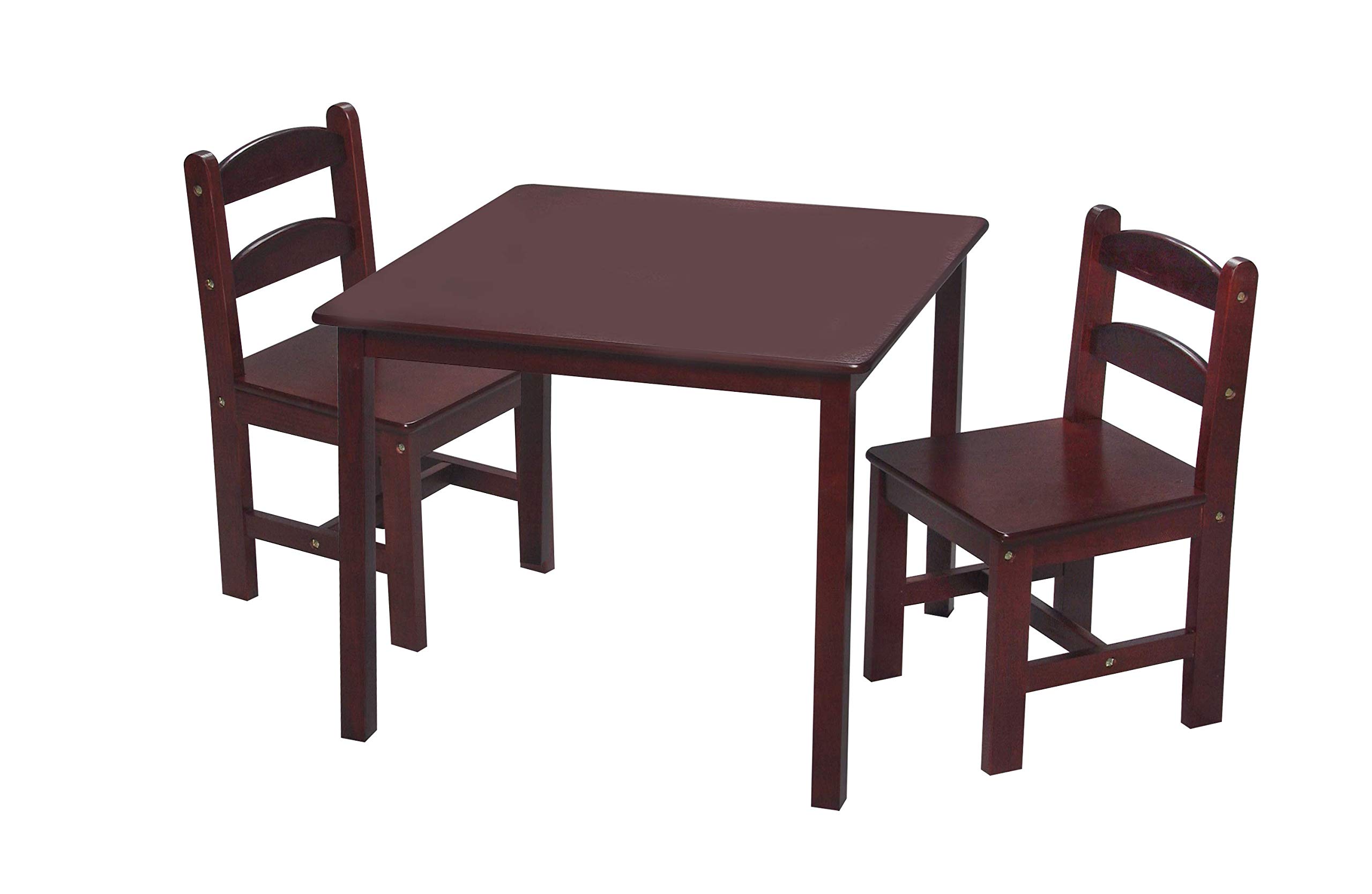 Gift Mark Kids Table and Chairs Set - 2 Wooden Children's Chairs with Square Activity Table - Playroom Furniture for Toddlers (Cherry Finish) - Perfect for Arts & Crafts, Snack Time and Learning Activities