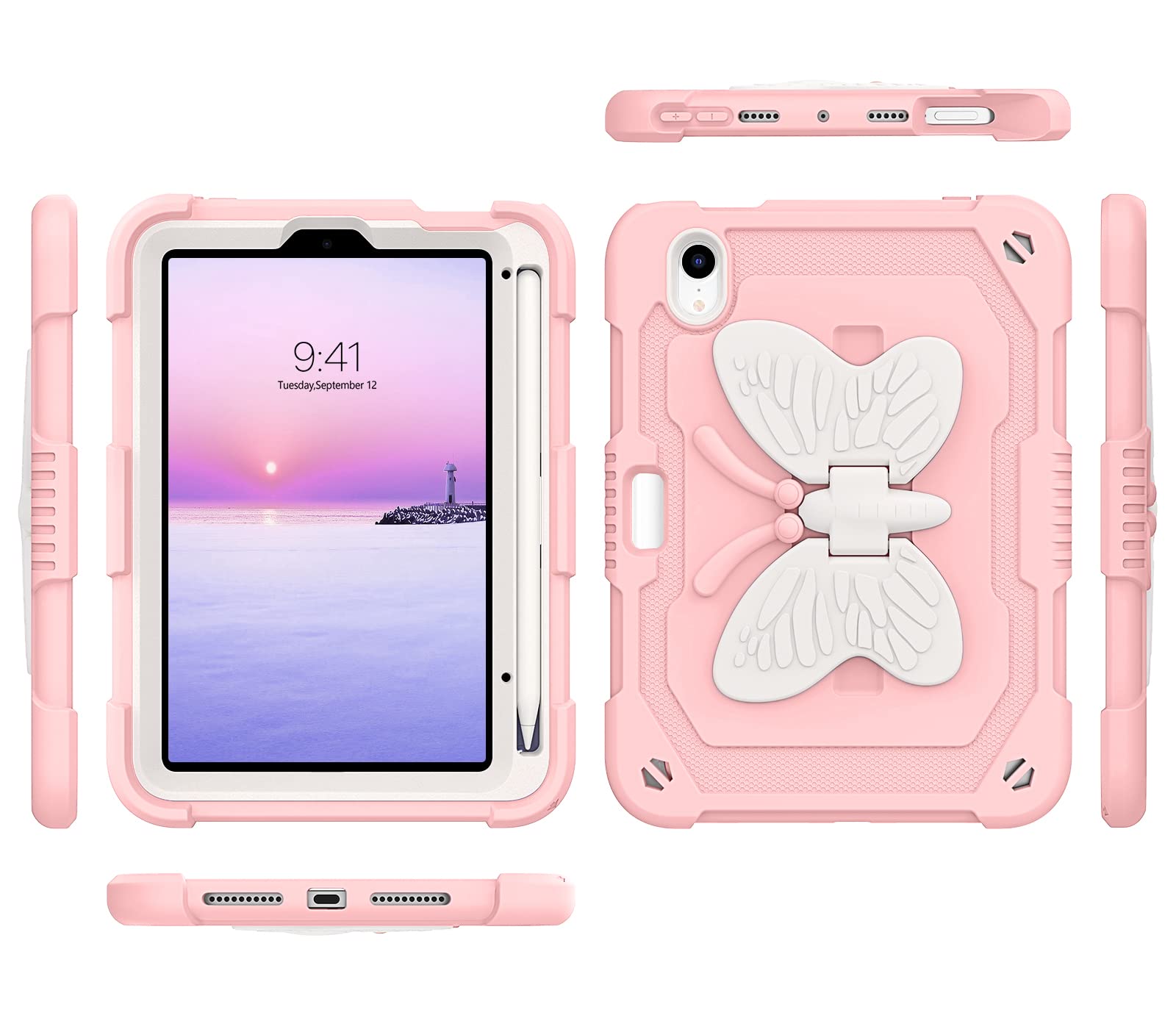 BENTOBEN Shockproof iPad Mini 7 Case with Pencil Holder & Kickstand - Heavy Duty Protective Cover for iPad Mini 7th/6th Generation (2024/2021 Model) - Pink Design for Kids, Boys & Girls - Perfect for School, Travel & Outdoor Use