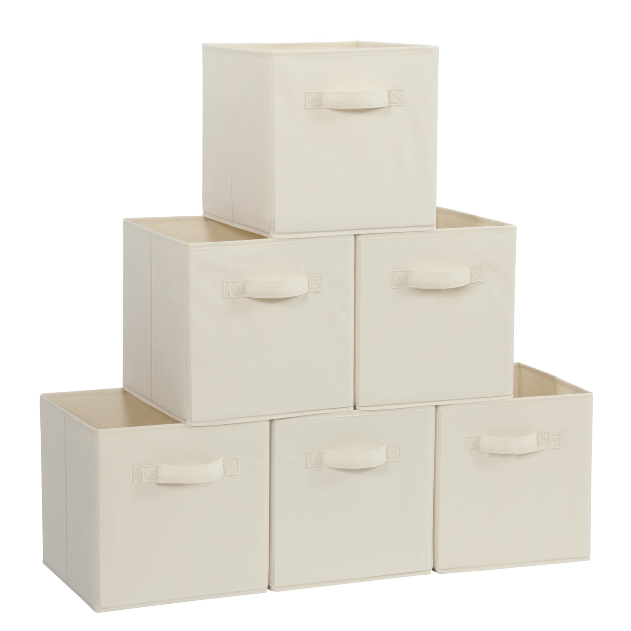 11 Inch Fabric Storage Cubes - Set of 10 Foldable Closet Organizer Bins with Handles | Beige Cubby Storage Baskets for Shelves, Clothing & Home Organization | Perfect for Bedroom, Nursery & Office Storage Solutions