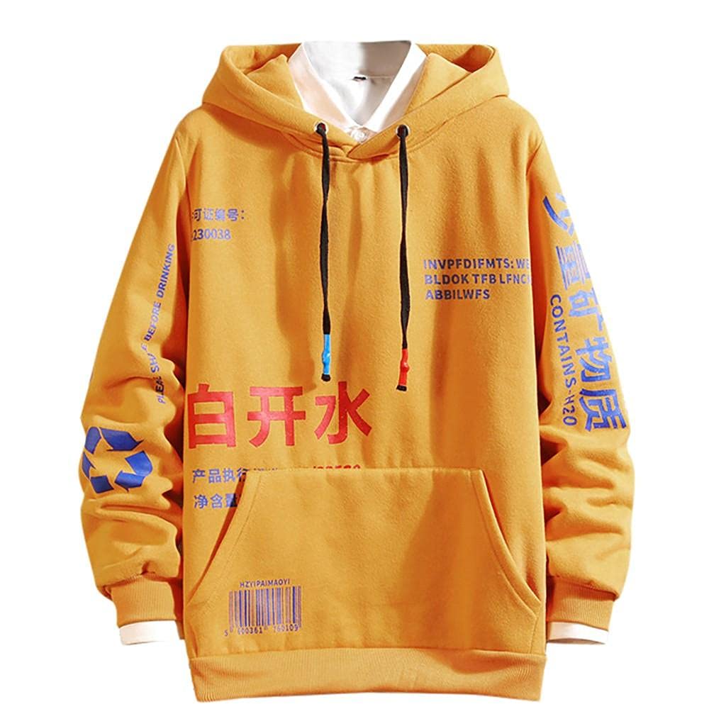 Men's Graphic Letter Print Hoodies - Japanese Streetwear Style Pullover Sweatshirt with Drawstring | Plus Size Autumn Fashion for Casual Wear & Outdoor Activities
