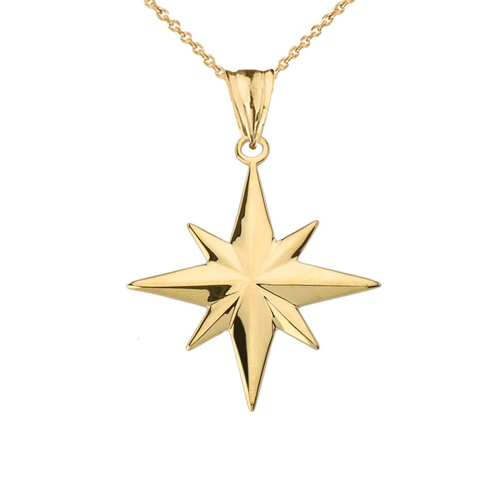 14k Yellow Gold North Star Charm Pendant Necklace - Perfect for Gift Giving, Anniversary & Everyday Elegance