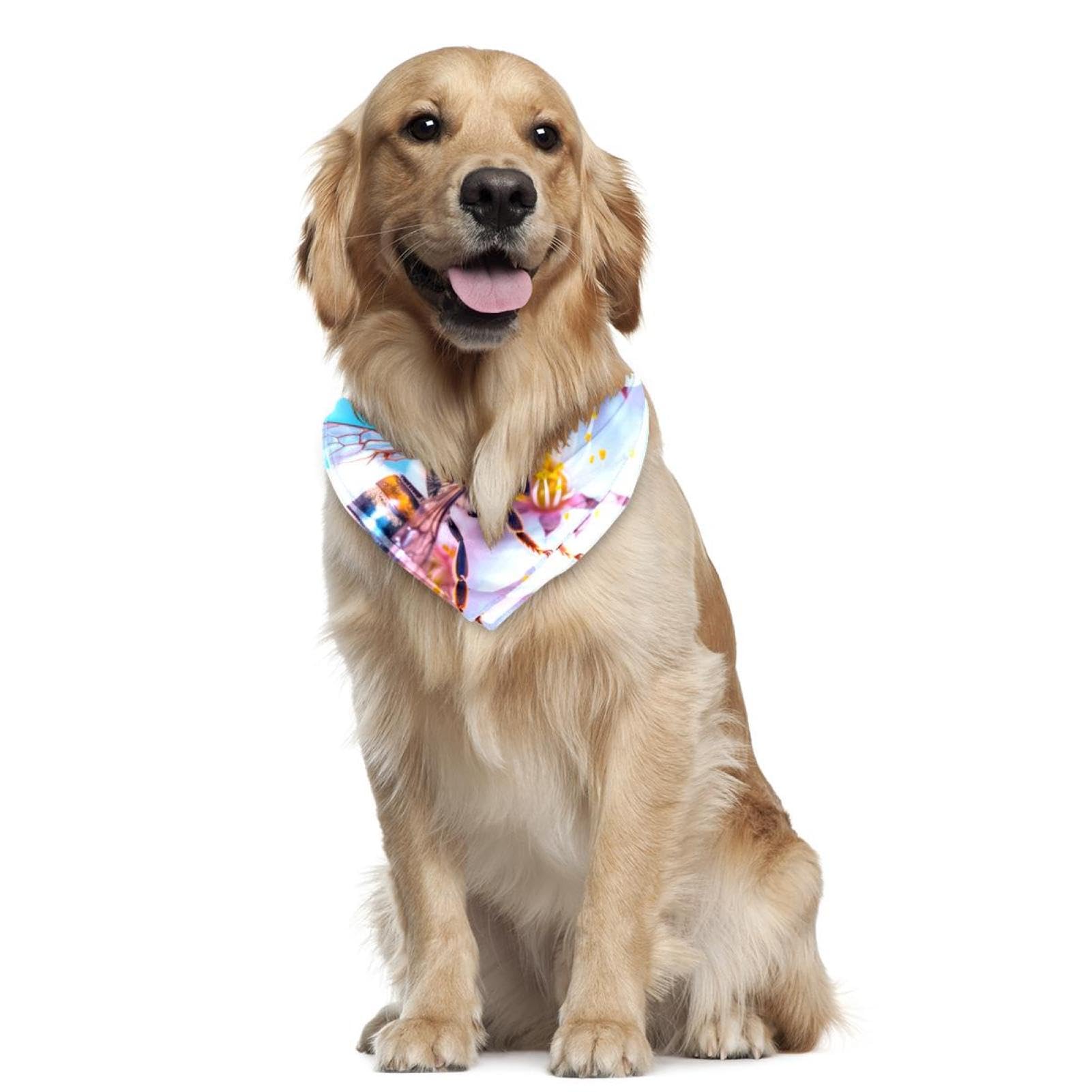 Dog Bandanas for Small Medium Large Pets - 2-Piece Bee Flower Pattern Dog & Cat Scarf Accessories - Perfect for Pet Birthdays, Parties & Photo Shoots