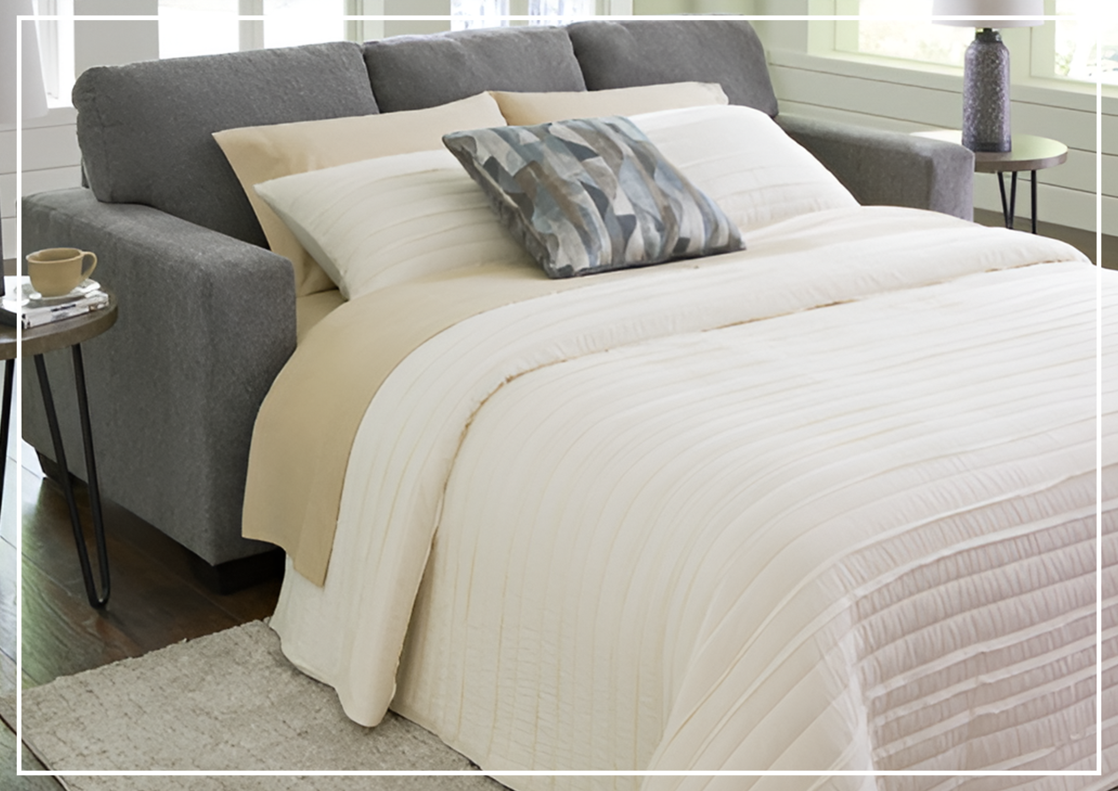 Gio Italia Dolce Queen Fabric Sleeper Sofa - Graphite & Parchment Convertible Sofa Bed for Small Spaces | Perfect for Guest Rooms, Apartments & Home Offices