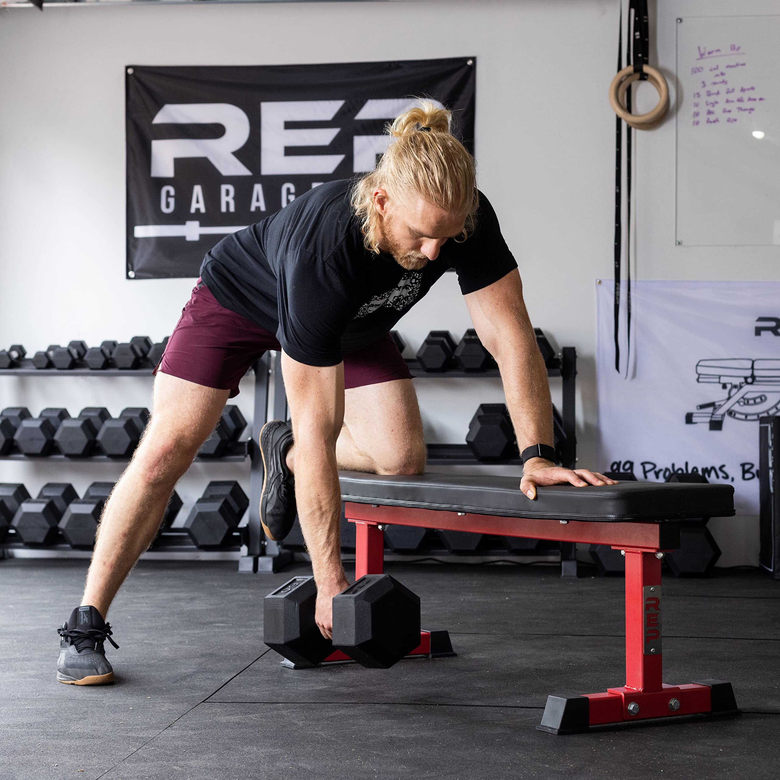 Rep Fitness FB-3000 Flat Weight Bench for Home Gym - Heavy Duty Adjustable Workout Bench for Strength Training, Dumbbell Press & Full Body Exercises - Perfect for Garage Gym & Personal Fitness Studio
