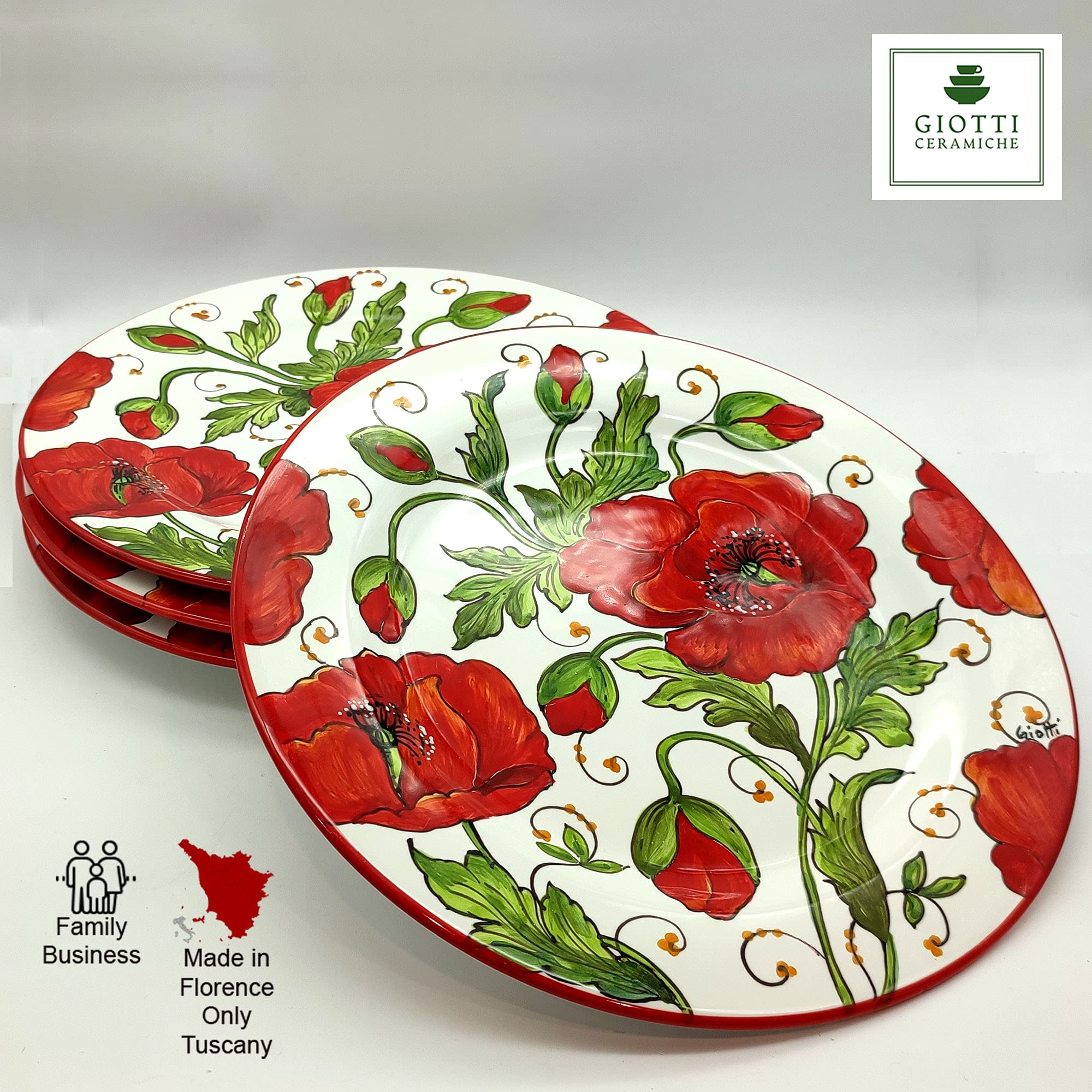 Italian Ceramic Dinnerware Set for 4 - Hand Painted Tuscan Pottery Plates, Bowls & Mugs - Authentic Italian Kitchen Dishes Set - Elegant Home Decor with Poppy Design - Perfect for Family Dinners, Entertaining Guests & Special Occasions