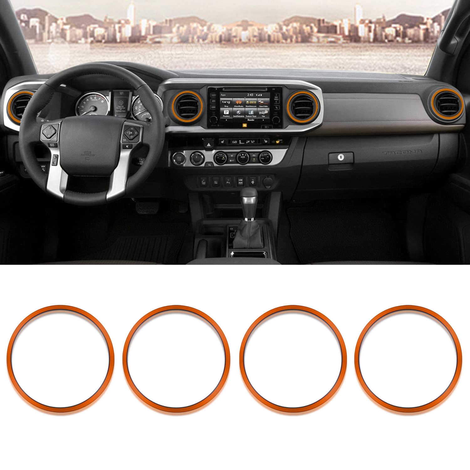 Toyota Tacoma 2016-2021 AC Vent Cover Trim - 4pcs Orange Dash Decoration Rings for Air Conditioner Outlet | Durable ABS Plastic, Easy Installation | Perfect for Off-Roading & Interior Customization