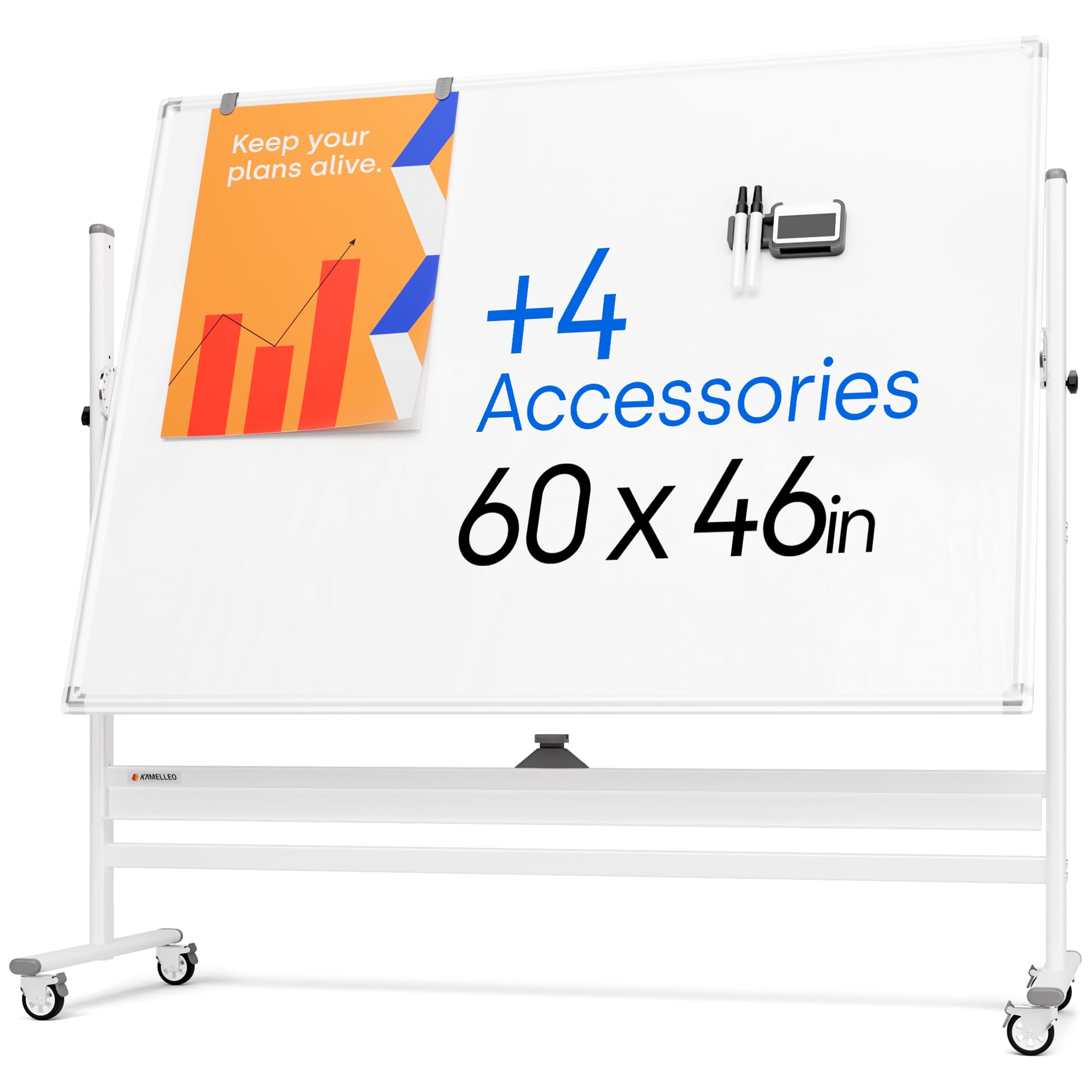 60 x 46 Inch Large Magnetic Dry Erase Board - Portable Double-Sided Whiteboard with Wheels & Stand - Mobile Easel Style Whiteboard for Office, Classroom, Home - Perfect for Presentations, Teaching & Brainstorming