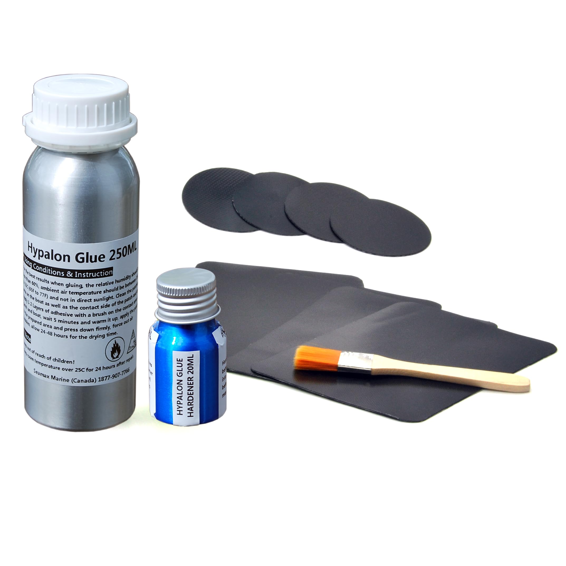 Seamax Professional 2-Part Marine Adhesive for PVC & Hypalon Inflatable Boats - 250ml Hypalon Boat Glue with Dark Grey Material in Aluminum Bottles for Long-Term Storage - Perfect for Boat Repairs, Sealing & Waterproofing