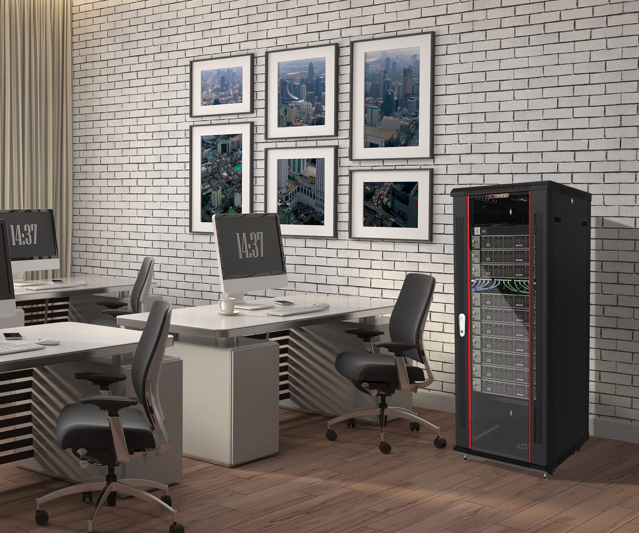 18U Wall Mount Server Rack Cabinet - 24 Inch Depth Network & AV Enclosure with Cooling Fans, Casters, PDU & Locking Door - Black Sysracks for Home Studio, Data Center & Office IT Equipment Organization