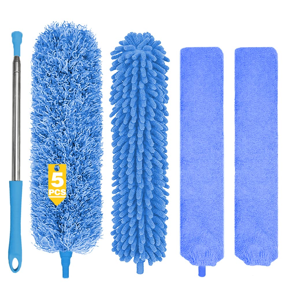 5-Pack Microfiber Duster Kit with Extendable Pole - Washable & Bendable for Ceiling Fans & High Dusting
