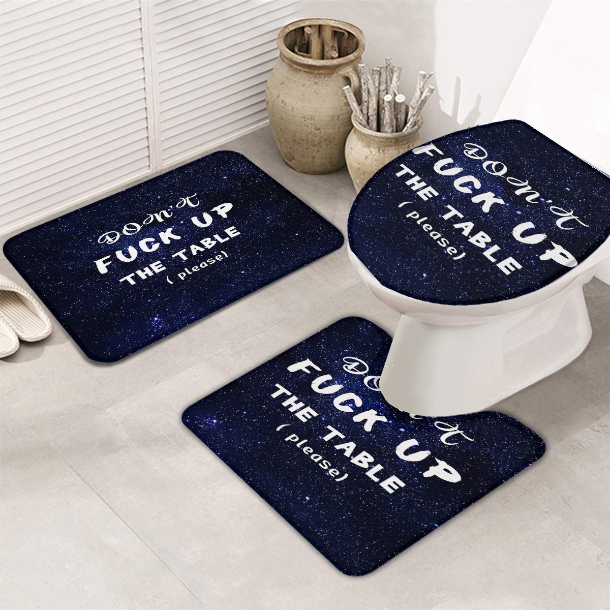 Starry Night 3-Piece Non-Slip Bathroom Rug Set - Soft Absorbent Bath Mat, Contour Rug & Toilet Lid Cover - Anti-Skid Bathroom Floor Mats for Safety & Style - Perfect for Bathrooms, Showers & Vanity Areas
