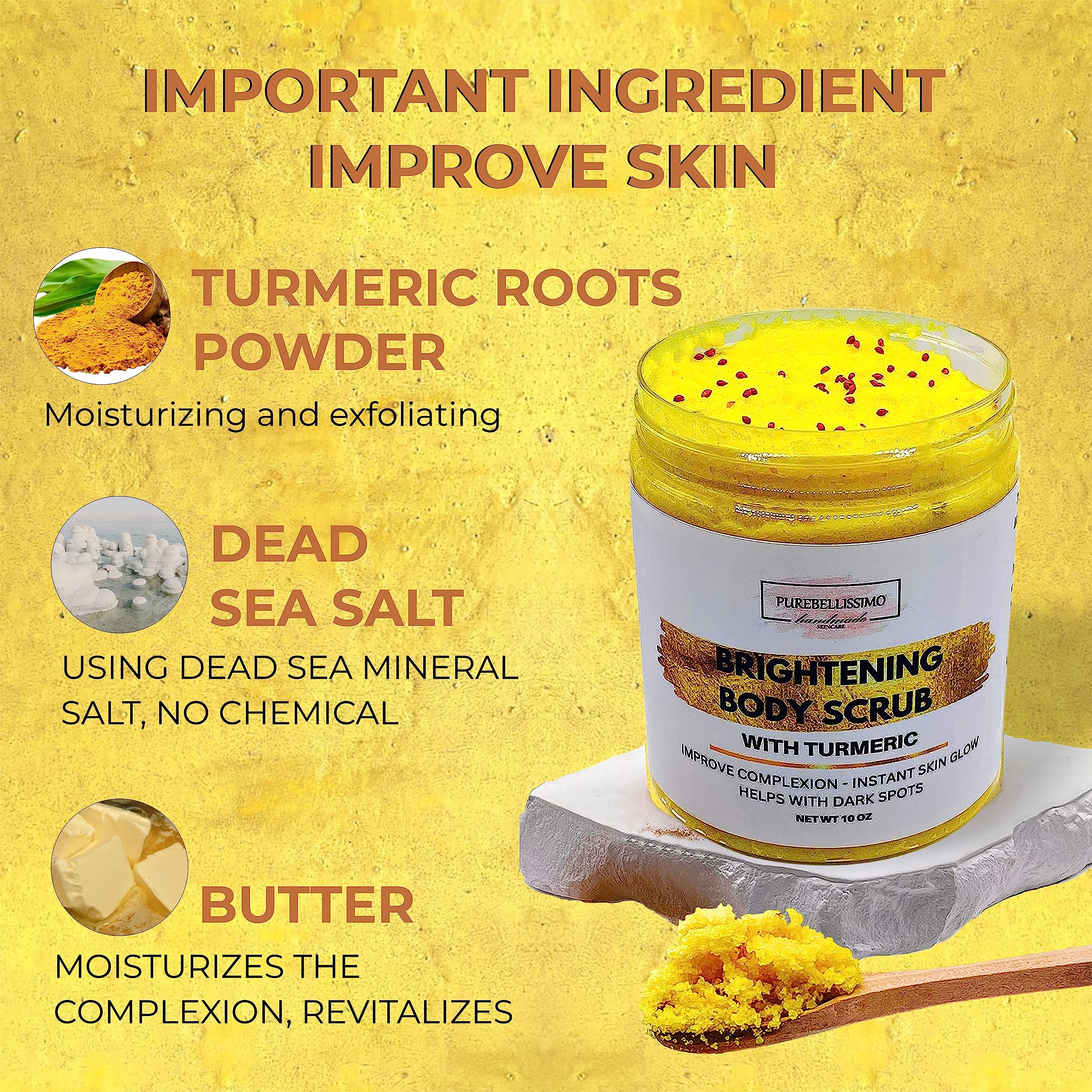 Brightening Turmeric Sugar Body Scrub for Dark Spots - Exfoliating & Glowing Skin Care - Perfect for Spa Day & At-Home Self Care Routine