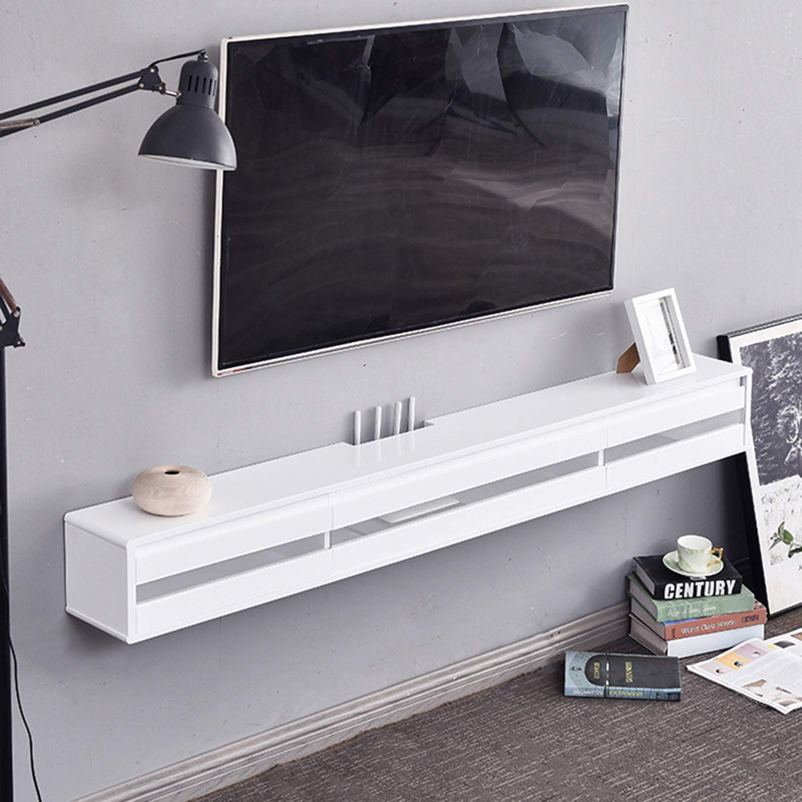 Wall-Mounted TV Cabinet & Floating Shelf Set - 1.2m Multimedia Storage for TV, Router, DVD, Books & Toys | Modern Wall Shelf for Living Room, Bedroom & Home Office Organization