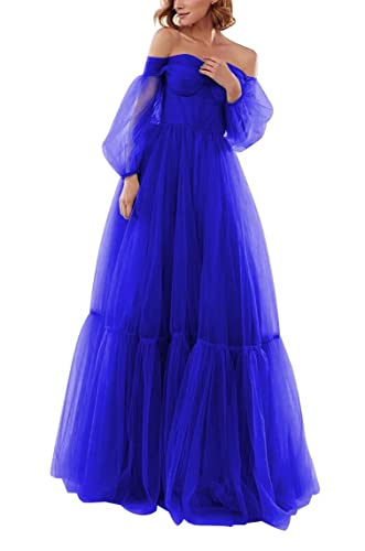 Elegant Tulle Puffy Sleeve Prom Dress for Women - Ball Gown Long A-Line Off Shoulder Formal Evening Gown | Perfect for Homecoming, Quinceañera, Wedding Guest & Special Occasions