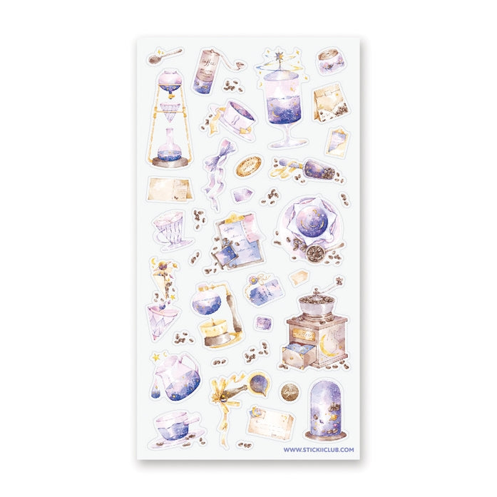 Celestial Coffee Sticker Sheet - 50 Unique Space-Themed Coffee Lovers Decals for Laptops, Water Bottles & Journals - Perfect for DIY Crafts, Scrapbooking & Gift Giving