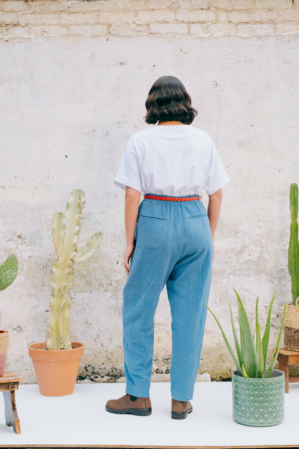 Lowie Women's Cotton Linen Washed Blue Casual Trousers - Comfortable Summer Pants for Travel, Work & Everyday Wear