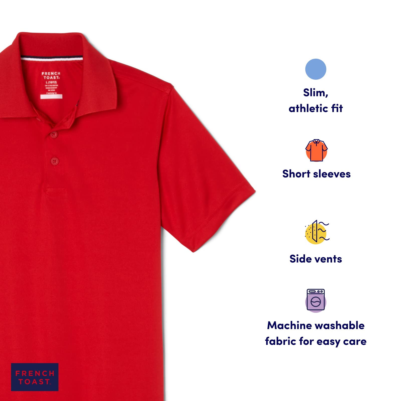 French Toast Boys' Moisture-Wicking Performance Sport Polo Shirt - Breathable Quick-Dry Short Sleeve Athletic Top for Soccer, Tennis & Outdoor Activities