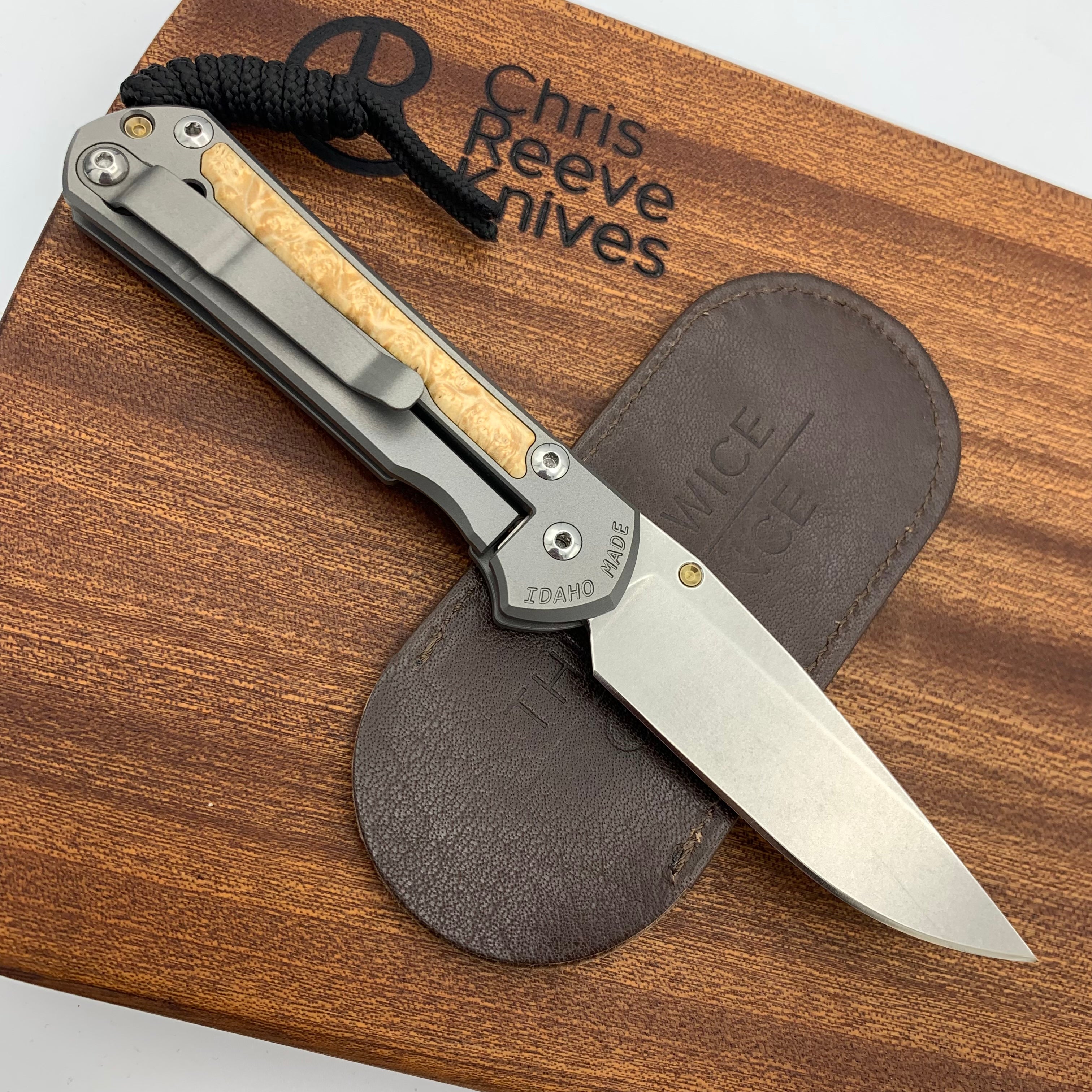 Chris Reeve Small Sebenza 31 Folding Knife - Drop Point Blade, Box Elder Wood Inlay, Matte Titanium Handles | EDC, Outdoor Survival, Camping & Hunting Gear