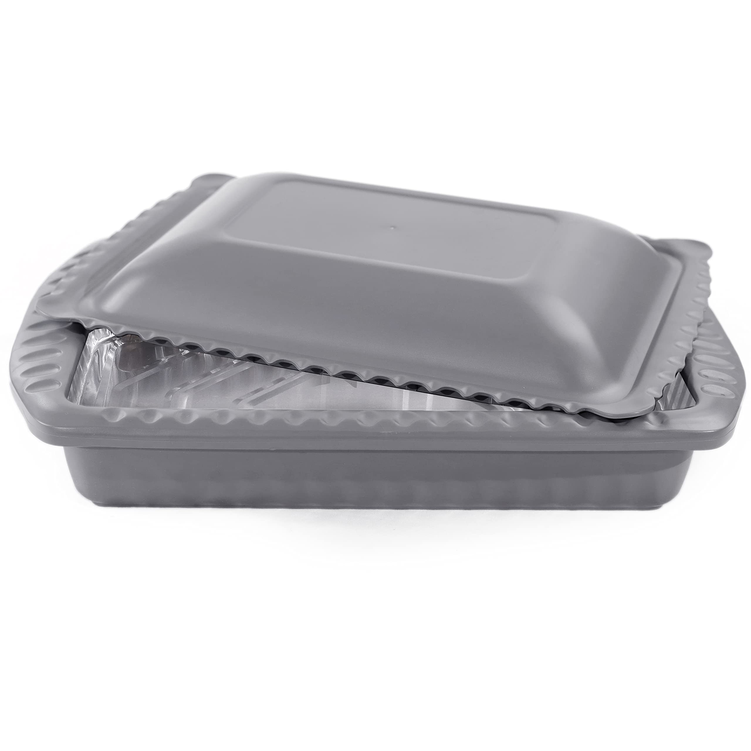 Heat-Resistant 9x13x2 Casserole Carrier with Locking Lid & Handles - BPA-Free Serving Dish for Foil Pans - Includes 1 Pan (Charcoal) - Perfect for Potlucks, Parties & Holiday Meals