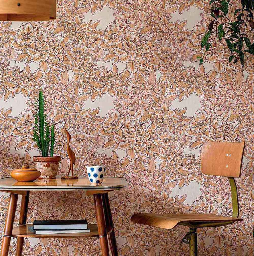 Beige Floral Peel and Stick Removable Wallpaper - Self-Adhesive Decorative Wall Covering for Bedroom, Living Room, Nursery & Home Decor