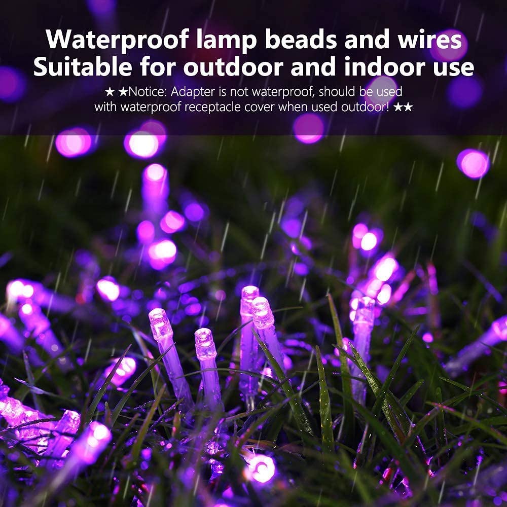 FULLBELL 100 LED Purple Christmas Lights - 33ft Connectable Indoor/Outdoor String Lights with 8 Lighting Modes, Clear Wire for Christmas Tree, Garden, Bedroom, Party & Holiday Decorations