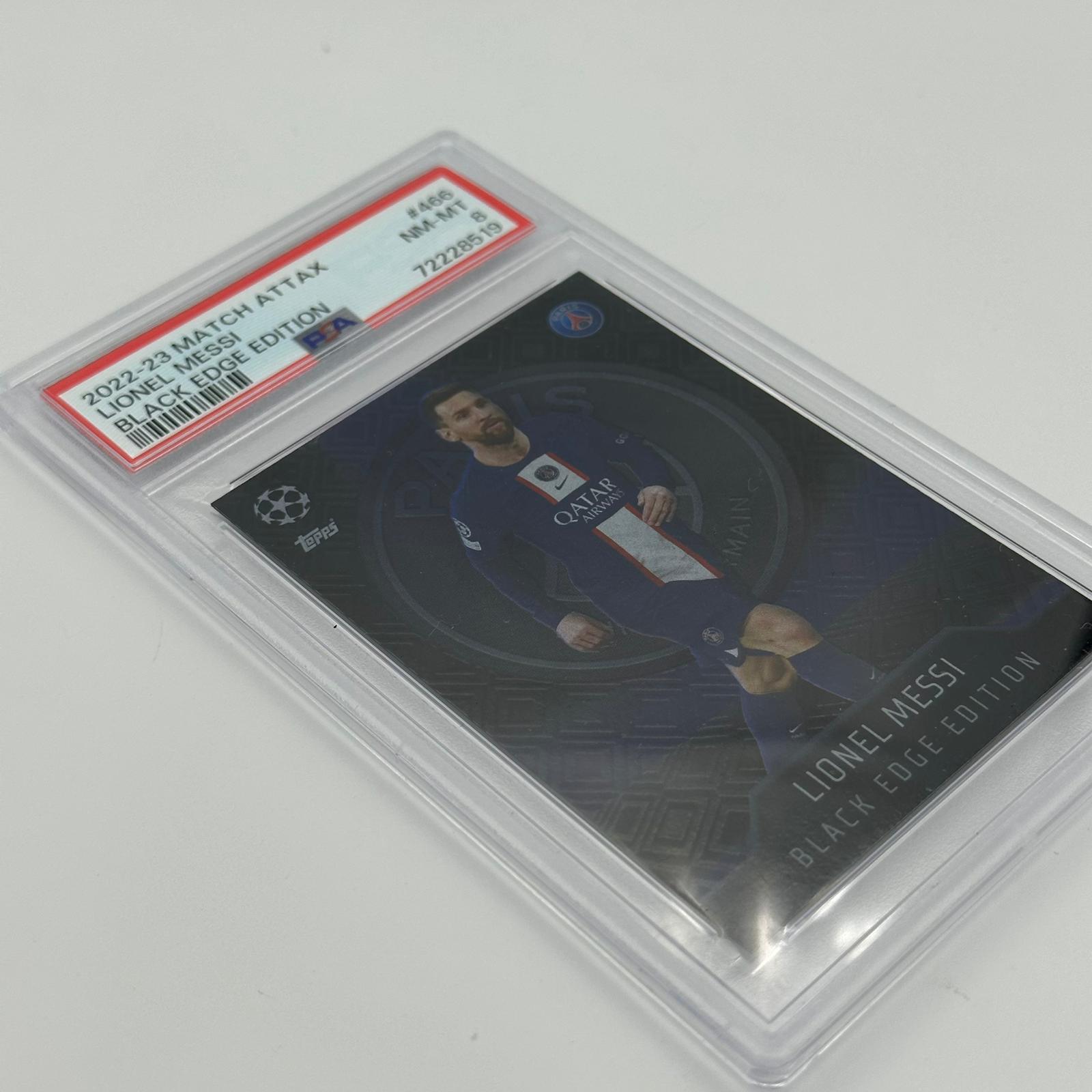 PSA 8 Lionel Messi #466 Black Edge Edition Soccer Trading Card - Rare Collectible for Sports Memorabilia & Investment - Perfect for Display, Gifts, and Card Collections