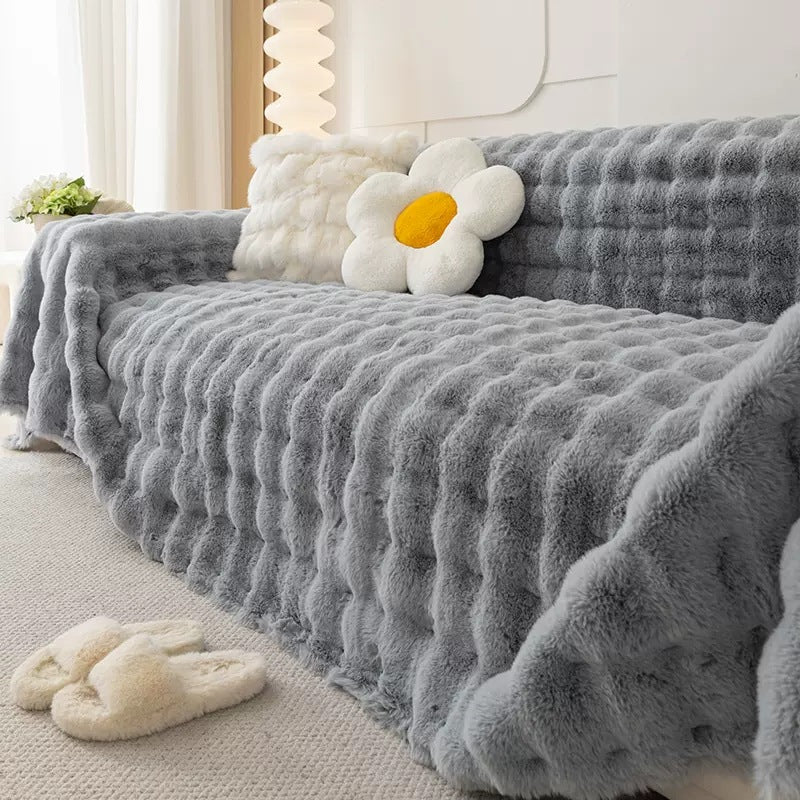 Luxury Aria Faux Rabbit Fur Sofa Cover Blanket - Soft & Warm Throw for Couch, Bed, Chair - Perfect for Winter Home Decor & Cozy Living Room