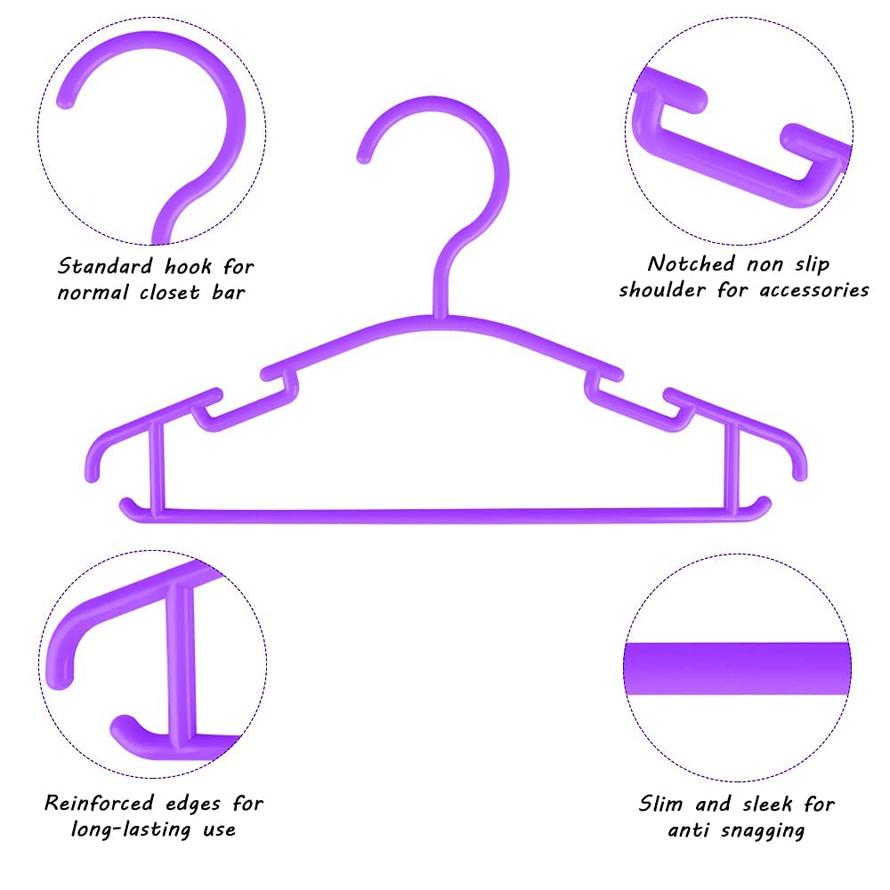 40 Pack Purple Plastic Kids Hangers - Durable Children's Coat & Clothes Hangers for Nursery, Closet Organization & Travel Packing