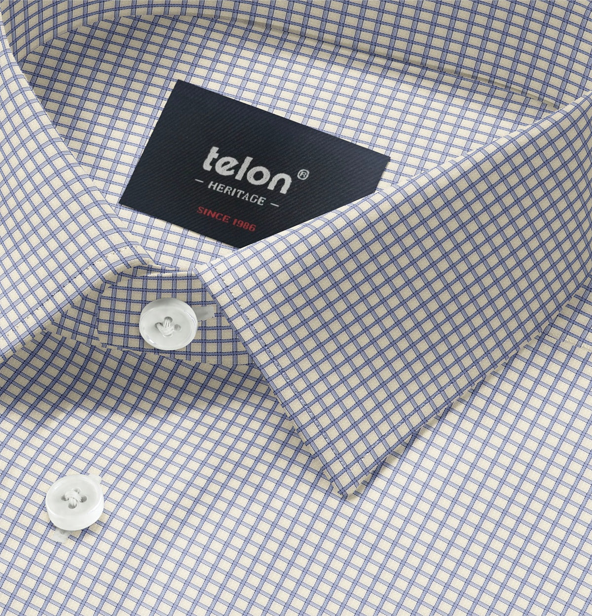 Luxury Pure Cotton Short Sleeve T-Shirt - Cream and Navy Windowpane Pattern - Casual Wear, Summer Outfits, Office Casual, Weekend Relaxation