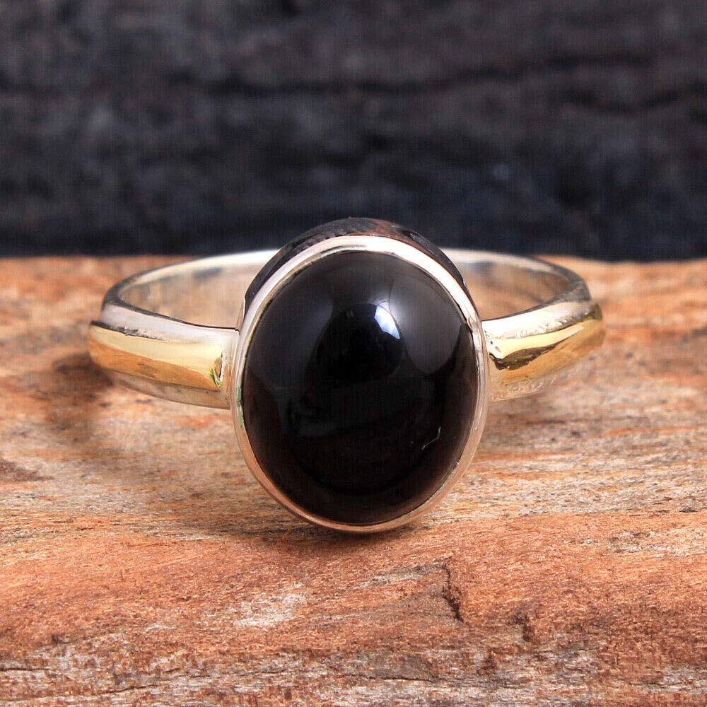 925 Sterling Silver Black Onyx Rings for Women - Elegant Oval Gemstone Bridesmaid Rings with Bezel Setting | Perfect for Weddings, Parties & Everyday Wear
