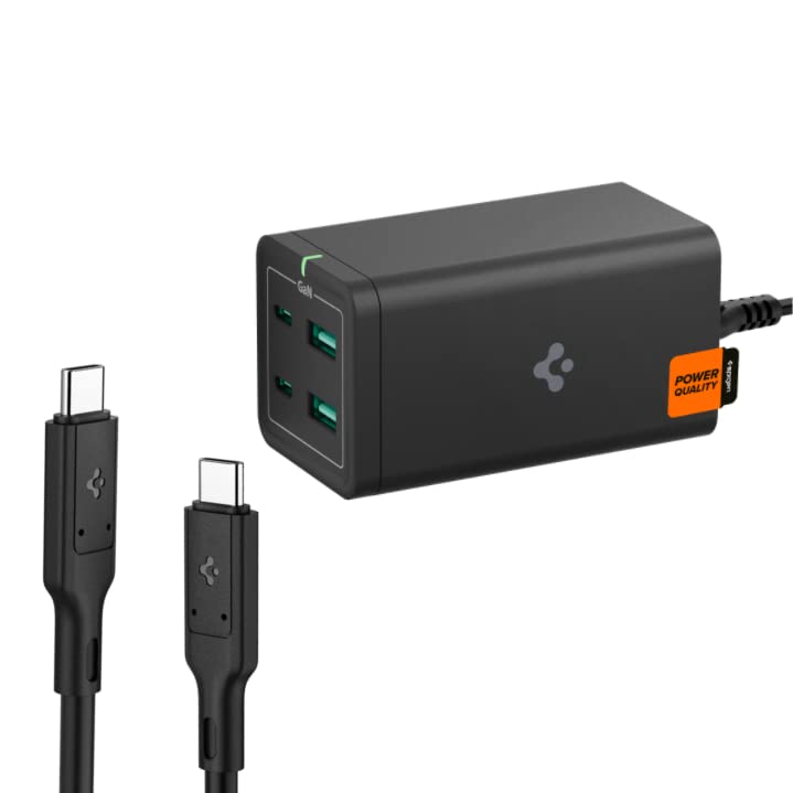 Spigen ArcDock 120W [GaN III] 4-Port USB C Charging Station - Fast PD Charger Hub with USB-C & USB-A Ports | Includes 100W USB 4 Cable for Thunderbolt 4 (40Gbps Data Transfer) | Compatible with MacBook Pro/Air, iPad, USB-C Laptops | Perfect for Home, Office & Travel Charging