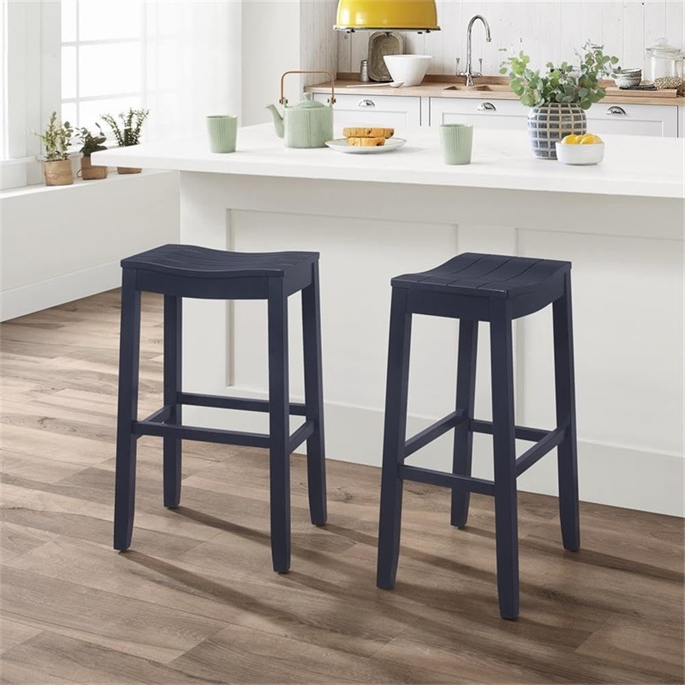 Home Square Backless Wood Bar Height Stool Set of 3 - Navy Blue Counter Stools for Kitchen Island, Breakfast Bar & Home Decor
