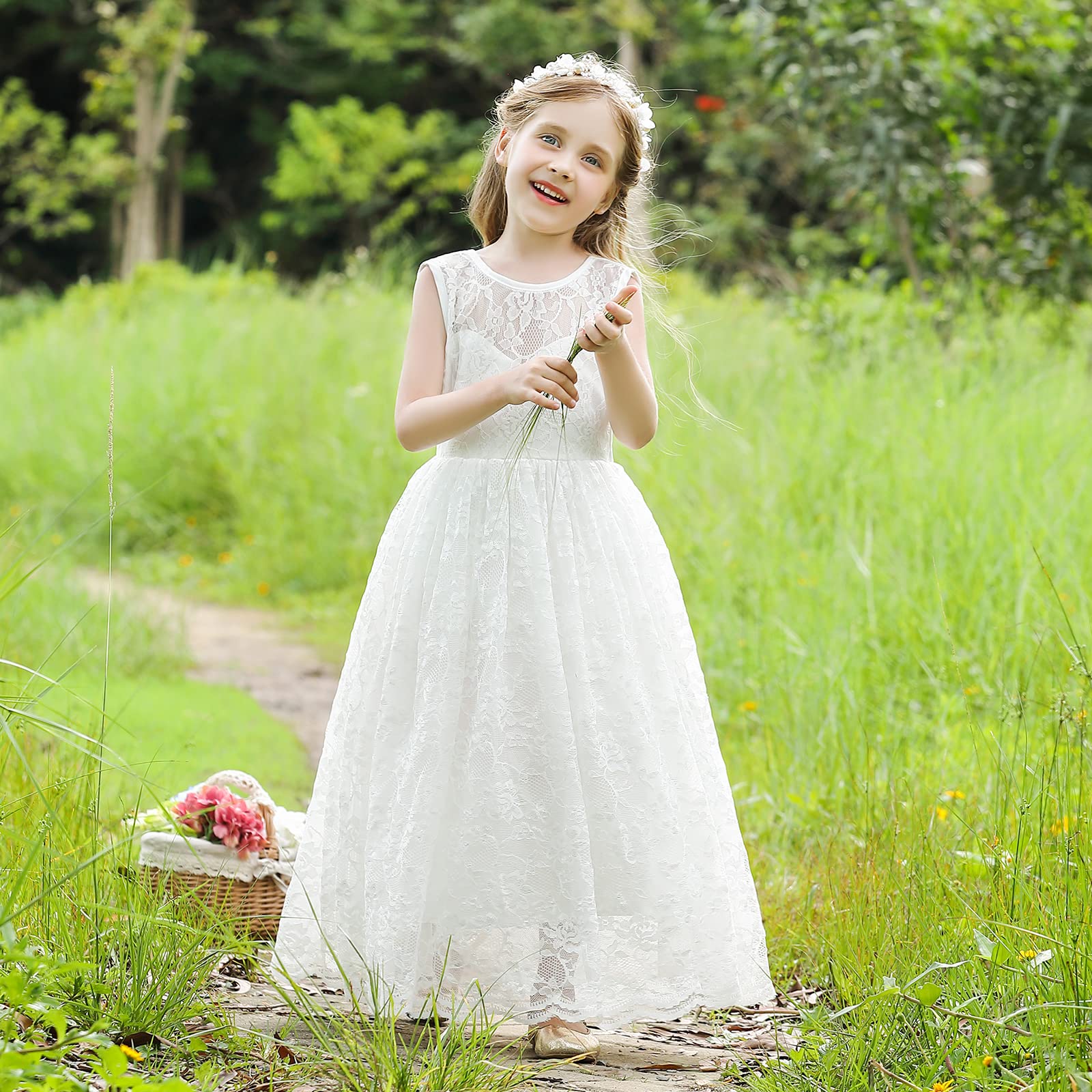 Doragirl Flower Girls Dress Princess with Lace Sleeves - Wedding Party Bridesmaid Dresses, Formal Pageant Gown for First Communion, Baptism, Tea Party & Special Occasions - Perfect for Birthday Celebrations, Photoshoots, and Holiday Events