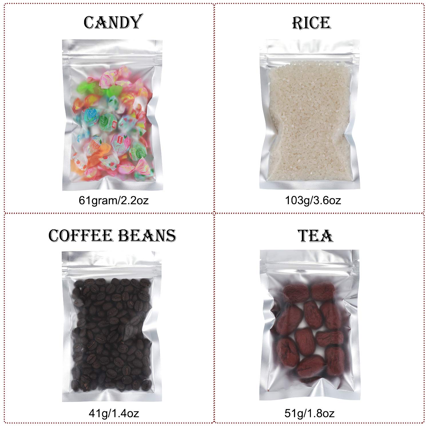 Blulu 100-Pack Resealable Smell Proof Mylar Bags 4x6 Inches - Airtight Food Storage Pouches for Party Favors, Snacks, Coffee & Cannabis | Flat Black Foil Pouch for Freshness & Odor Control