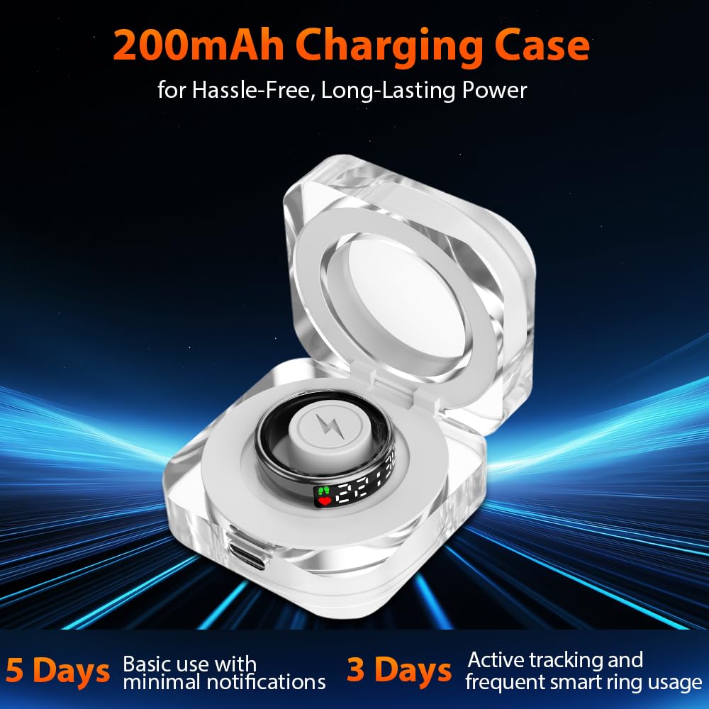 Smart Ring Health Tracker with LED Display - IP68 Waterproof Fitness Ring | Bluetooth Activity Tracker for Heart Rate, Blood Oxygen, Sleep & Step Monitoring | Compatible with iOS & Android | Perfect for Workouts, Sleep Analysis & Daily Health Tracking