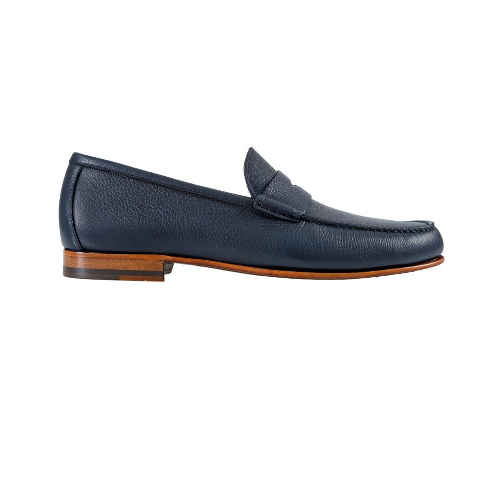 HENRY SARTORIAL Genuine Calf Leather Penny Loafers for Men - Navy Blue Classic Slip-On Dress Shoes - Perfect for Business, Office & Formal Occasions