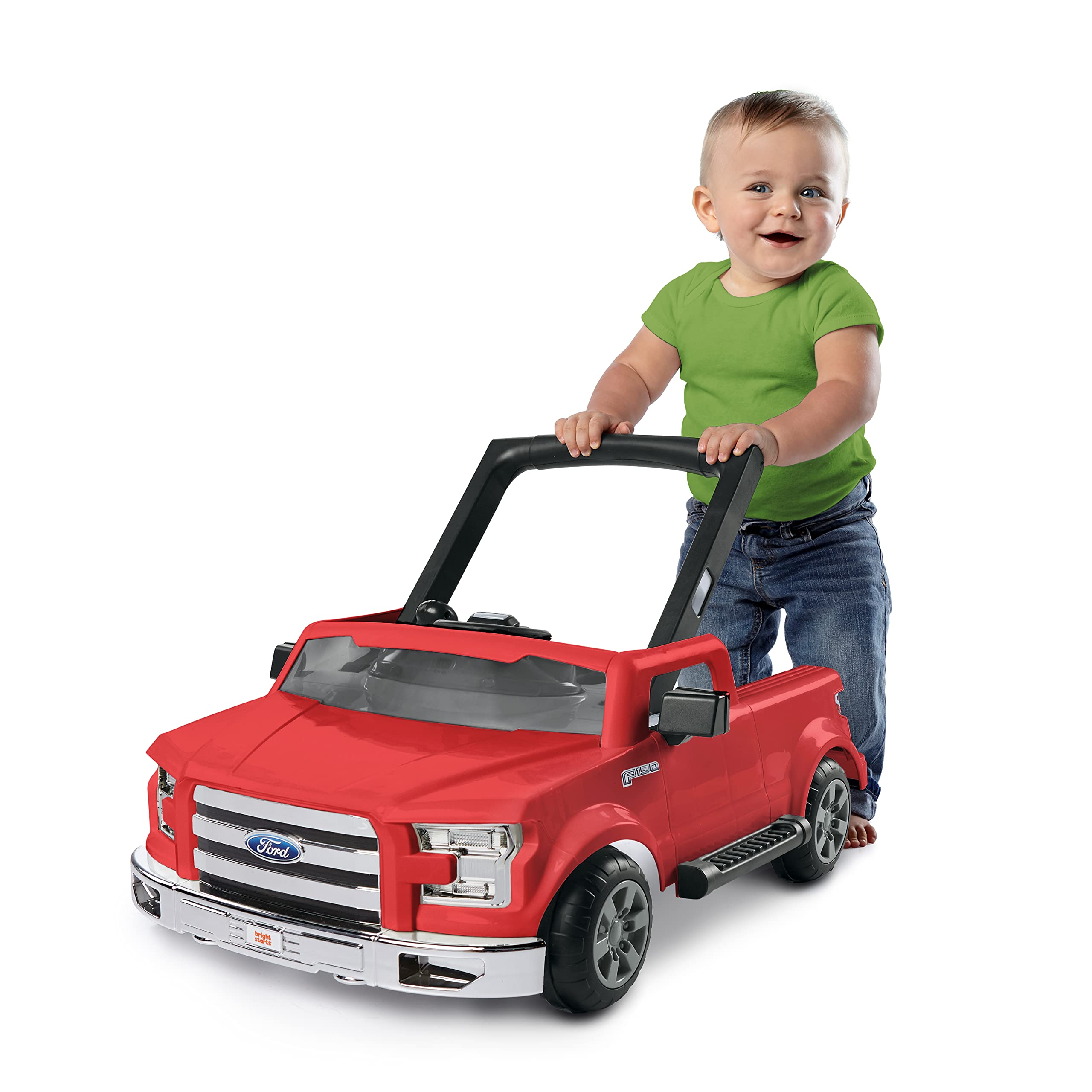 Bright Starts Ford F-150 4-in-1 Red Baby Activity Center & Push Walker with Removable Interactive Steering Wheel - Fun Learning Toy for Infants 6 Months and Up - Perfect for Playtime, Early Development & First Steps