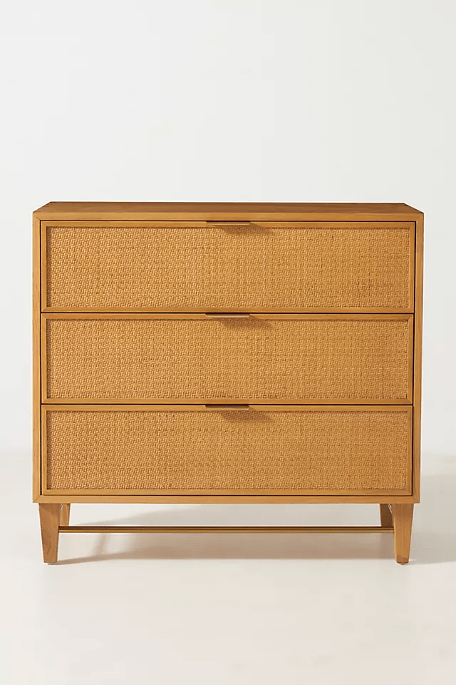 Handmade Cane Three-Drawer Dresser - Natural Rattan Bedroom & Living Room Storage Furniture | Perfect for Organizing Clothes, Linens, and Home Decor Accessories