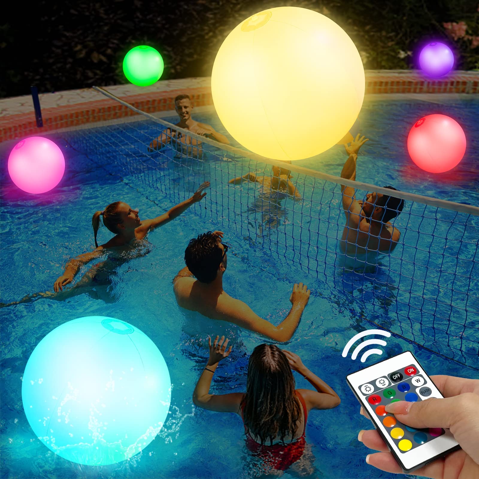 AMENON 16 Inch Light Up Beach Ball with Remote - 16 Colors & 4 Modes Glow in The Dark LED Pool Ball for Outdoor/Indoor Parties, Beach Decorations for Kids & Adults - Perfect for Pool Parties, Night Swimming, Backyard BBQs and Summer Celebrations (1Pcs)