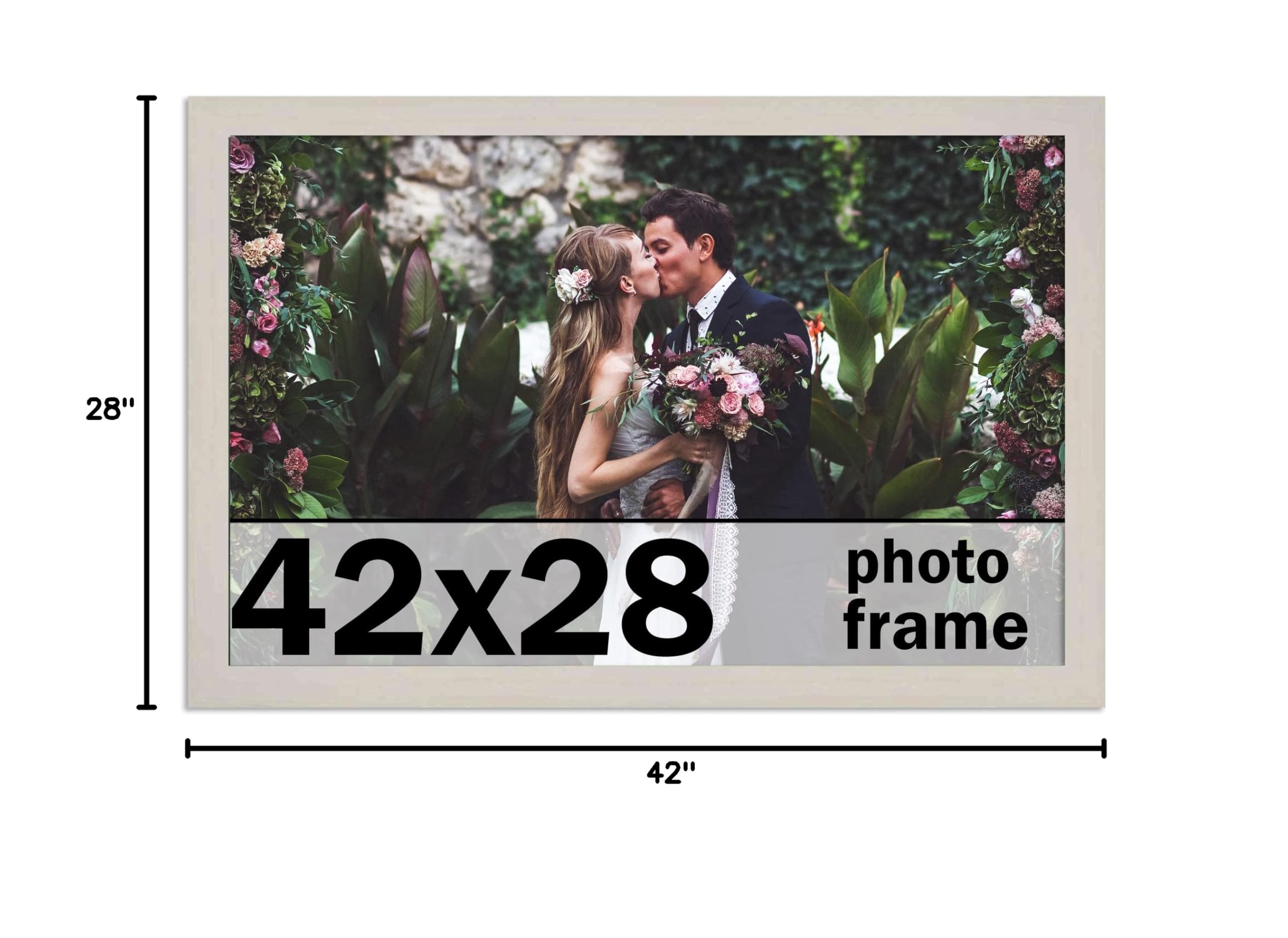 CountryArtHouse 42x28 Inch Whitewashed Solid Wood Picture Frame with UV Acrylic Plexiglass - 0.8125