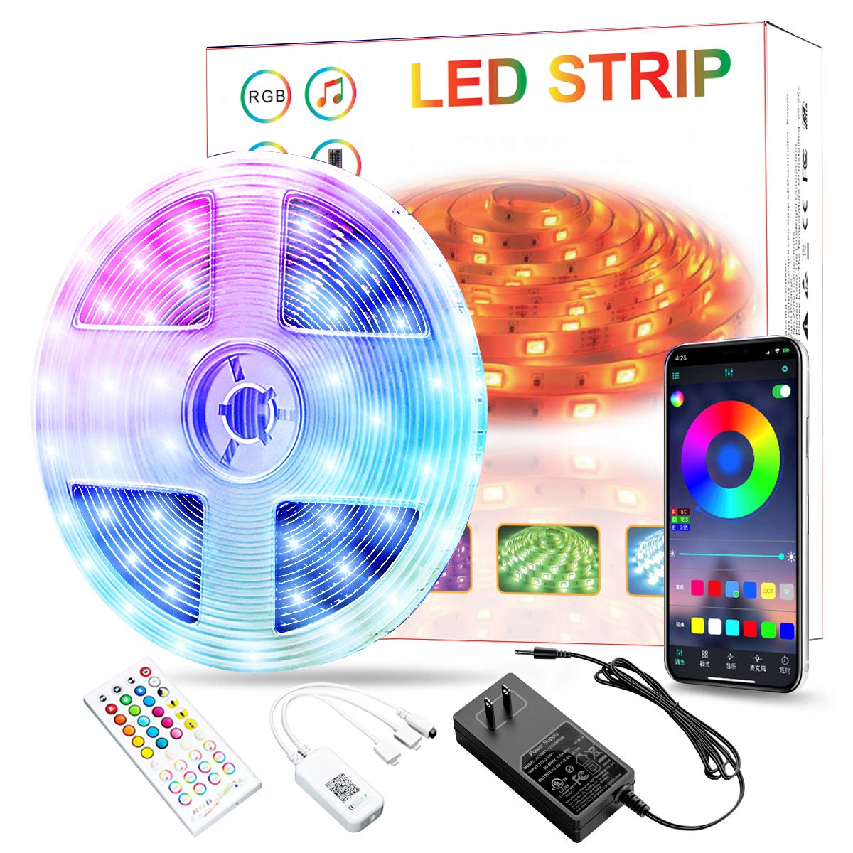 32.8FT Smart LED Strip Lights with Music Sync & App Control - 10M Color Changing RGB Lights with 40-Key Remote for Bedroom, TV Backlight, Kitchen & Home Decoration - Perfect for Parties, Gaming & Mood Lighting
