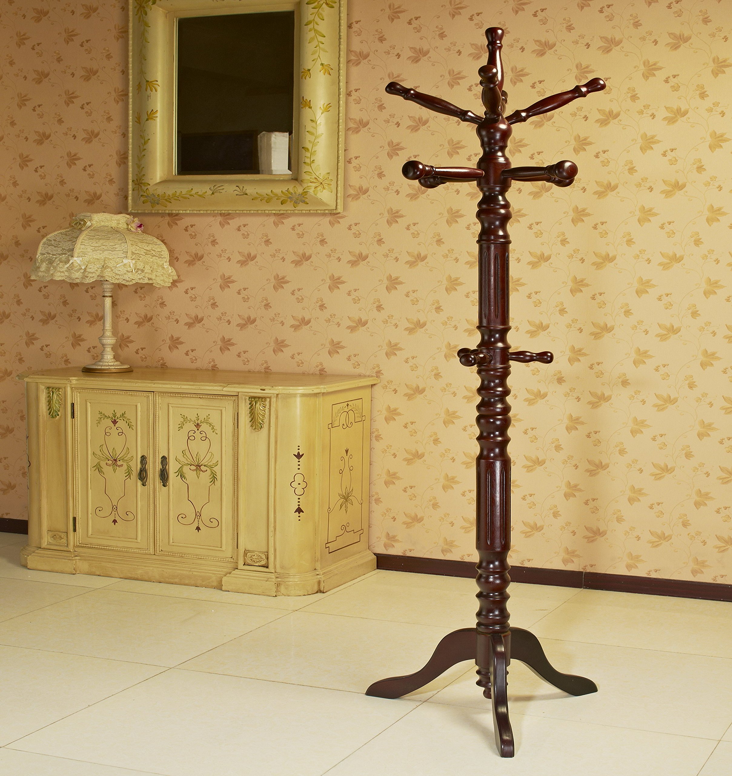 Frenchi Furniture Coat Rack - Cherry Wood Entryway Organizer with Hooks for Hats, Coats & Bags - Perfect for Hallway, Bedroom or Office Storage