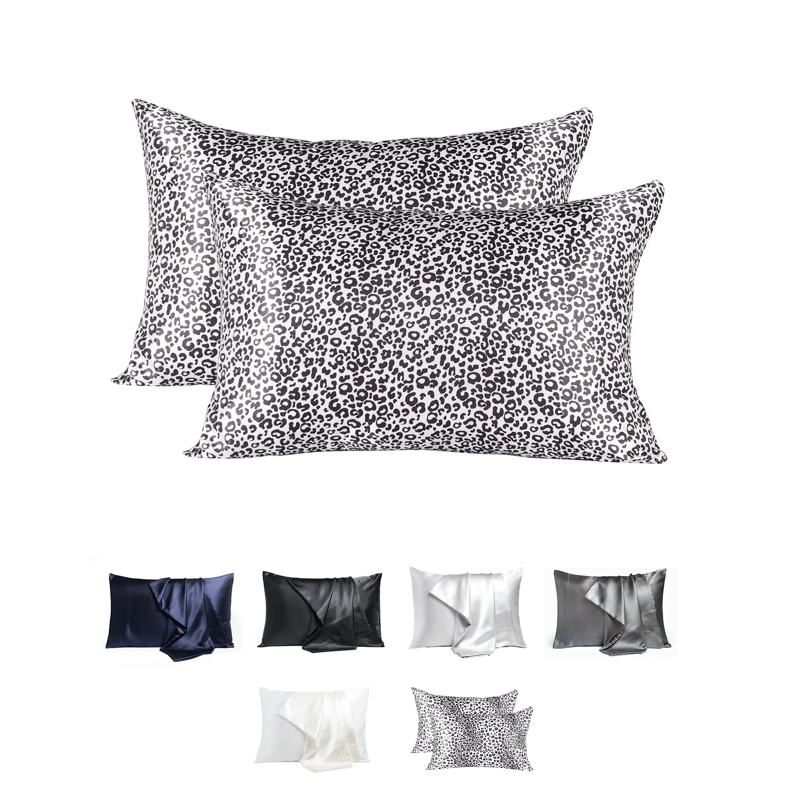 Bonlino Queen Size Satin Pillowcase Set of 2 - Soft Silky Black Leopard Print Pillow Covers with Zipper (20×30 inches) for Hair & Skin Care | Perfect for Bedroom Luxury & Gift Giving