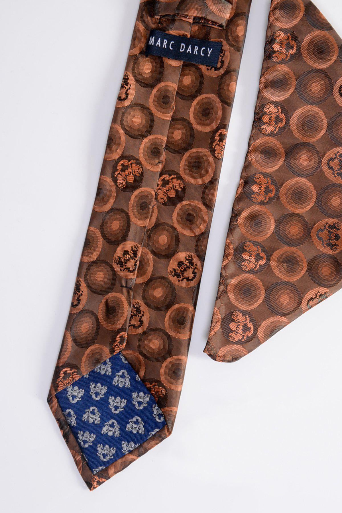Orange Brown Bubble Circle Print Tie and Pocket Square Set - Stylish Formal Accessories for Weddings, Business Meetings & Special Events