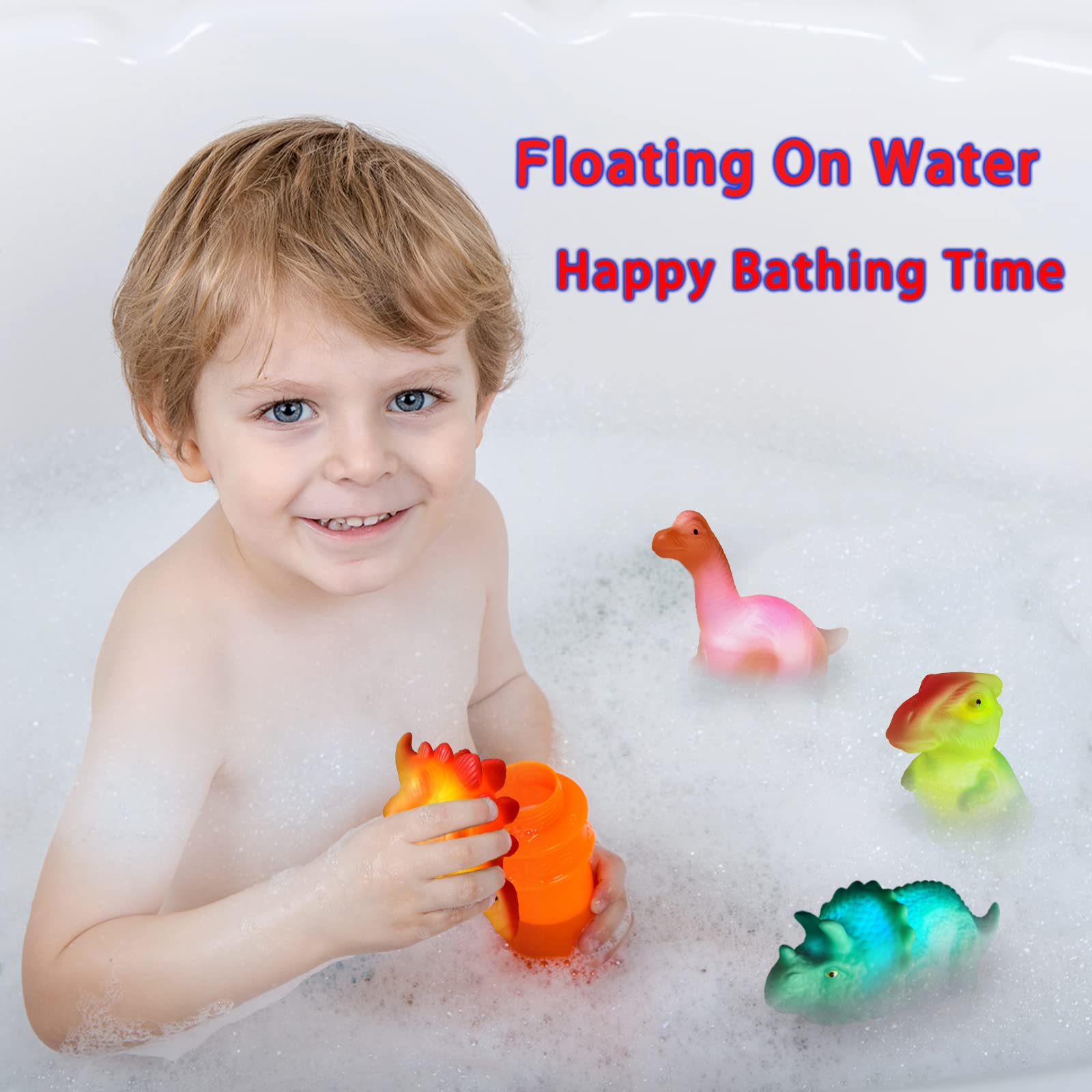 Glow in The Dark Floating Dinosaur Bath Toys - 6 Pack No Hole Baby Bathtub Toys for Toddlers & Kids | Perfect Birthday, Christmas, Easter Gift for Boys & Girls | Fun Sensory Play for Preschool Bathtime & Pool Parties